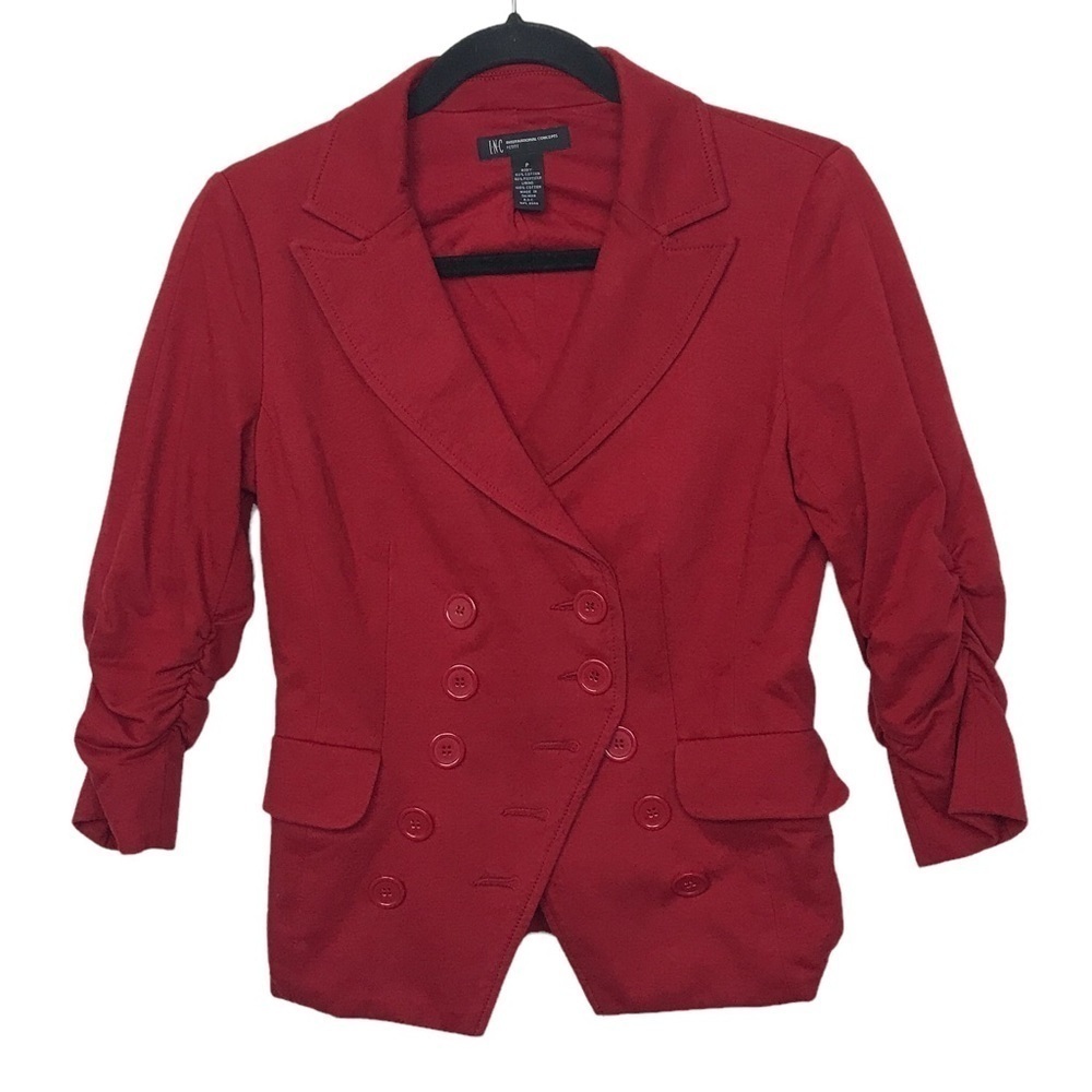 INC International Concepts Red Ruched Crop Sleeve Cropped Coat Jacket Approx SP